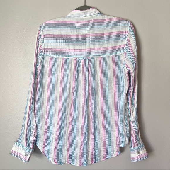 Rails Ellis Rainbow Iris Stripe Button Down Long Sleeve Collared Shirt White - Picture 7 of 9
